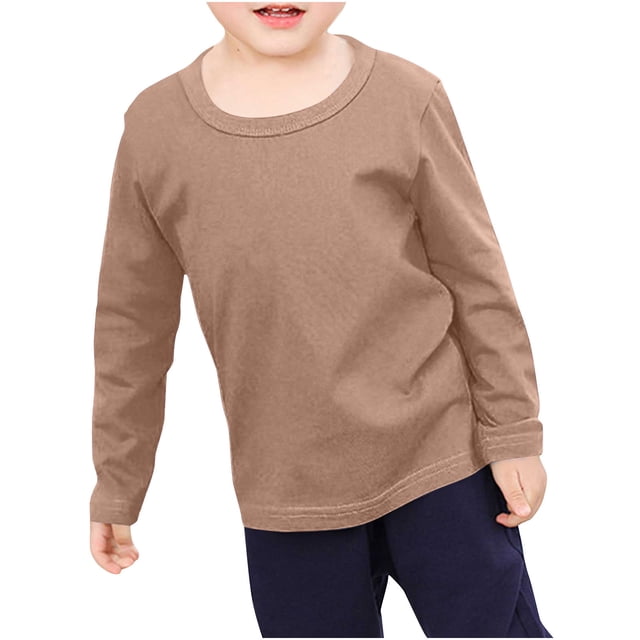 RXIRUCGD T-Shirts pour Tout-Petits Garçons Filles Mode Couleur Unie Col Rond Manches Longues Haut ( Café, Taille : 2-3 Ans )