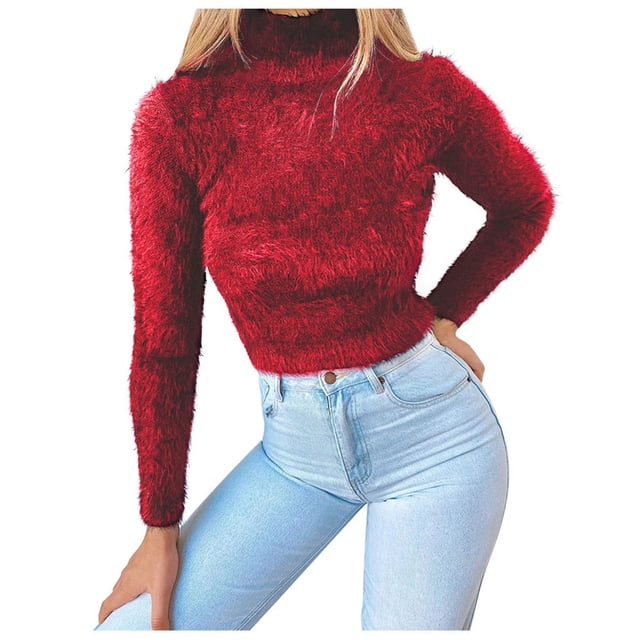 GigrtiJin Chandails à Col Roulé pour Femmes Décontractés Couleur Unie Ajustés Courts Chandails à Enfiler Hauts Mode Confortables Blouses Décontractées
