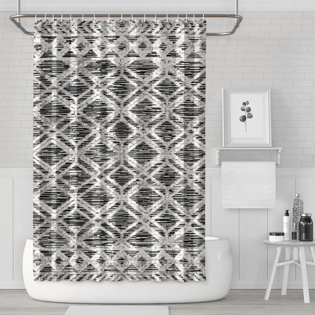 Rideaux de Douche Gris Tissés Style Bohème Minimaliste Mi-Siècle (4) Doublure de Douche Réutilisable, Rideau de Salle de Bain Contemporain Chic en Polyester, Doublures de Rideau de Bain avec Crochet en Plastique 72x72 Pouces