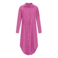 thumbnail image 4 of Cameland Robe Chemise à Revers à Cordon, Couleur Unie, à Simple Boutonnage, en Coton et Lin pour Femmes, 4 of 8