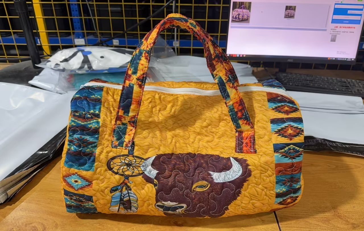 Fwttom Cow Portable Quilted Embroidered Travel Bag