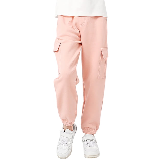 MIASHUI Girls Sweatpants Unisex Children Cargo Pants Kids Solid Color Trousers,Pink,6-7 Years