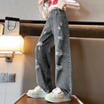 thumbnail image 2 of LYHaoo "Girls Fashionable Distressed Denim Jeans & Wide Leg Pants For Spring & Autumn" Wide Leg Pants Sizes 160 Gray, 2 of 6