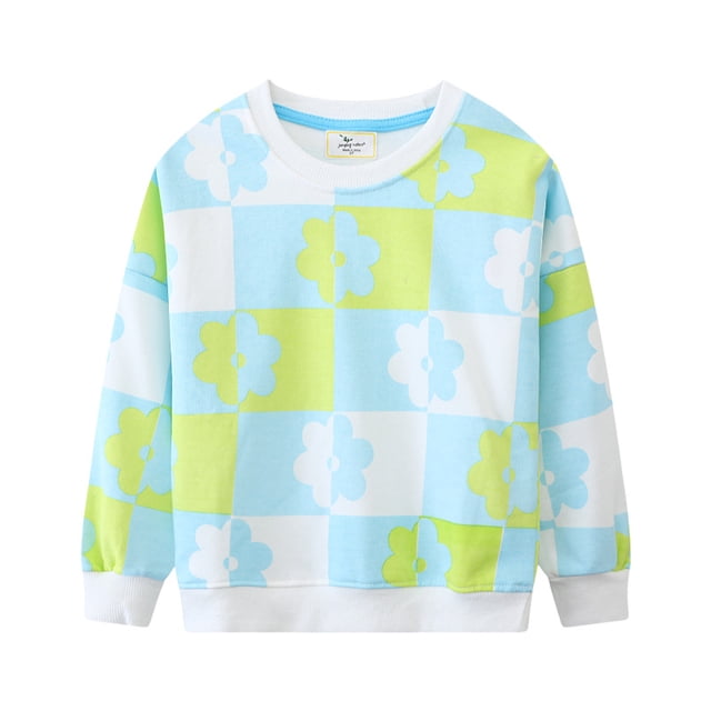 QUDDERR Chandail à Manches Longues pour Tout-Petits Filles, Imprimés Mignons, Hauts à Enfiler, Printemps Automne, Chandails à Col Rond pour 2-7 Ans