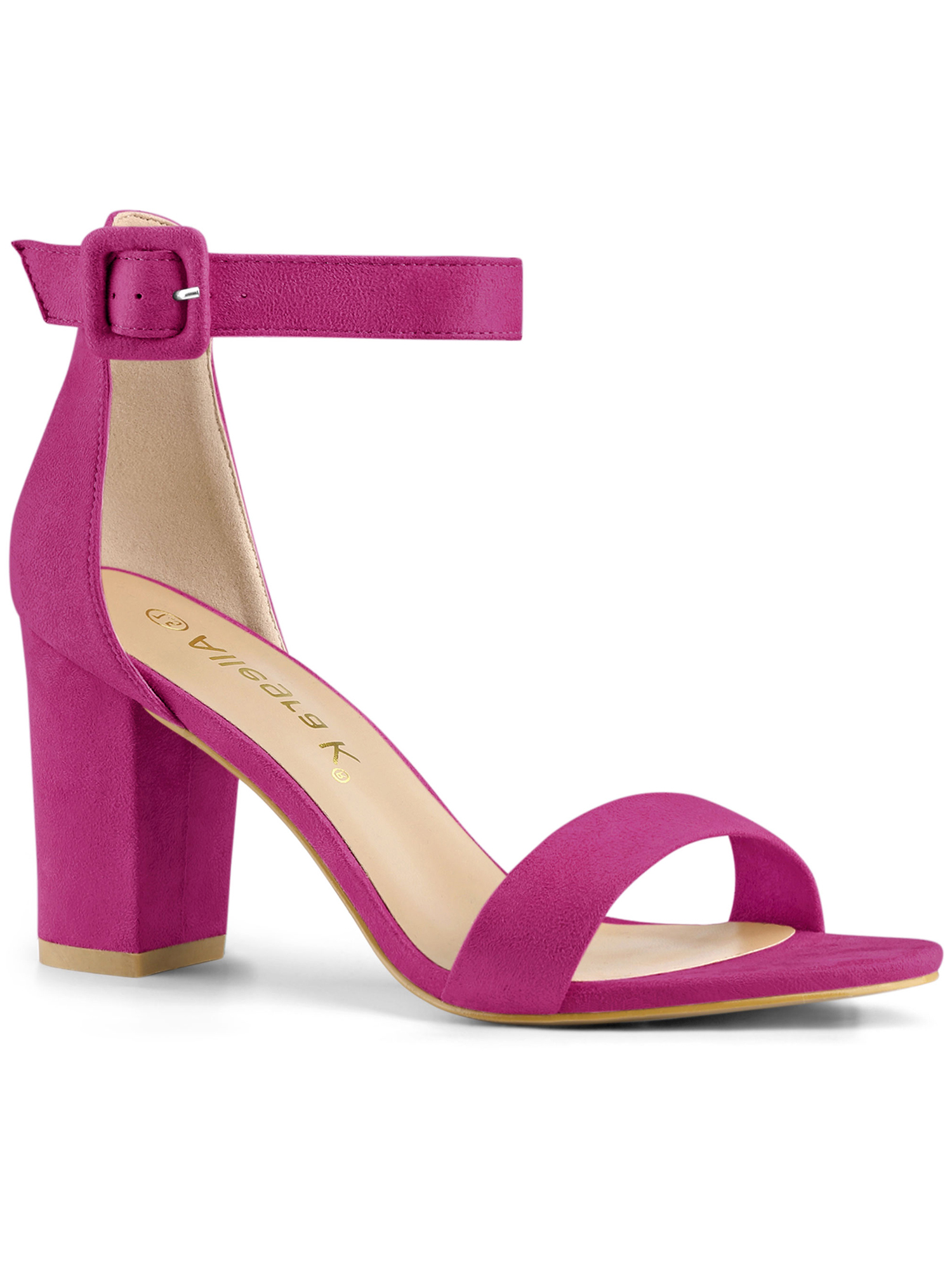BLISSFUL STEP Women's Shoes Ankle Strap Block Heel Buckle Open Toe Sandals Hot Pink 7