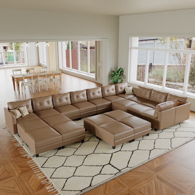 LLappuil Modular Sectional Sofa, 21 Seat Oversized Modular Sectional Sofa with Storage, Faux Leather Waterproof Sofa for Living Room