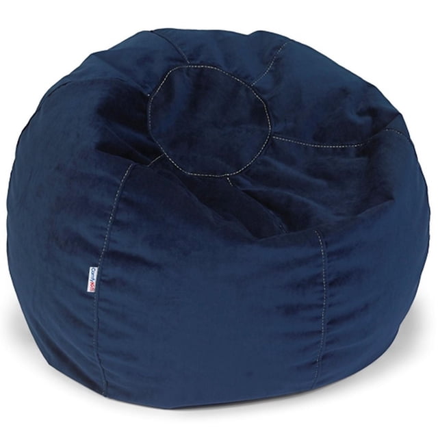 ComfyKids® Bean Bag Chair pour Ados en Bleu Marine, Très Grand 30 x 30 Pouces Forme Ronde avec Coutures à Double Piqûre à Contraste de Couleurs et Housse en Tissu Doux, Léger et durable pour les Chambres d'Enfants, Idéal pour Se Détendre, Jouer et Lire.