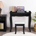 thumbnail image 3 of Gymax Bathroom Vanity Jewelry Makeup Dressing Table Set With Stool 4 Drawer Folding Mirror Black, 3 of 8