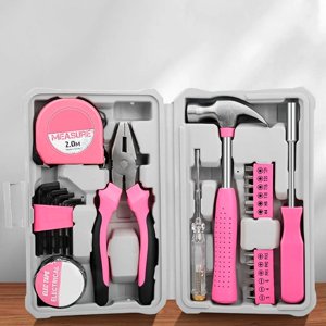 Jeu d'outils 24pc Ensembles d'outils roses pour les femmes Mini Boîte à outils Set de démarreur Basic Ladies Outils incluant pinces à poignée