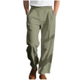 thumbnail image 1 of cfhntfmh Mens Lined Pants Stretch Dress Pants Solid Color Comfy Trousers Drawstring Lightweight Work Slacks with Pockets（Army Green,X-Large), 1 of 7