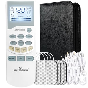 Easy@Home Rechargeable TENS Unit Professional Grade Electronic Pulse Massager - Backlit LCD Display, Leather storage bag, Powerful Pulse Intensity, 510K Cleared, FSA Eligible OTC Home Use, EHE012PRO