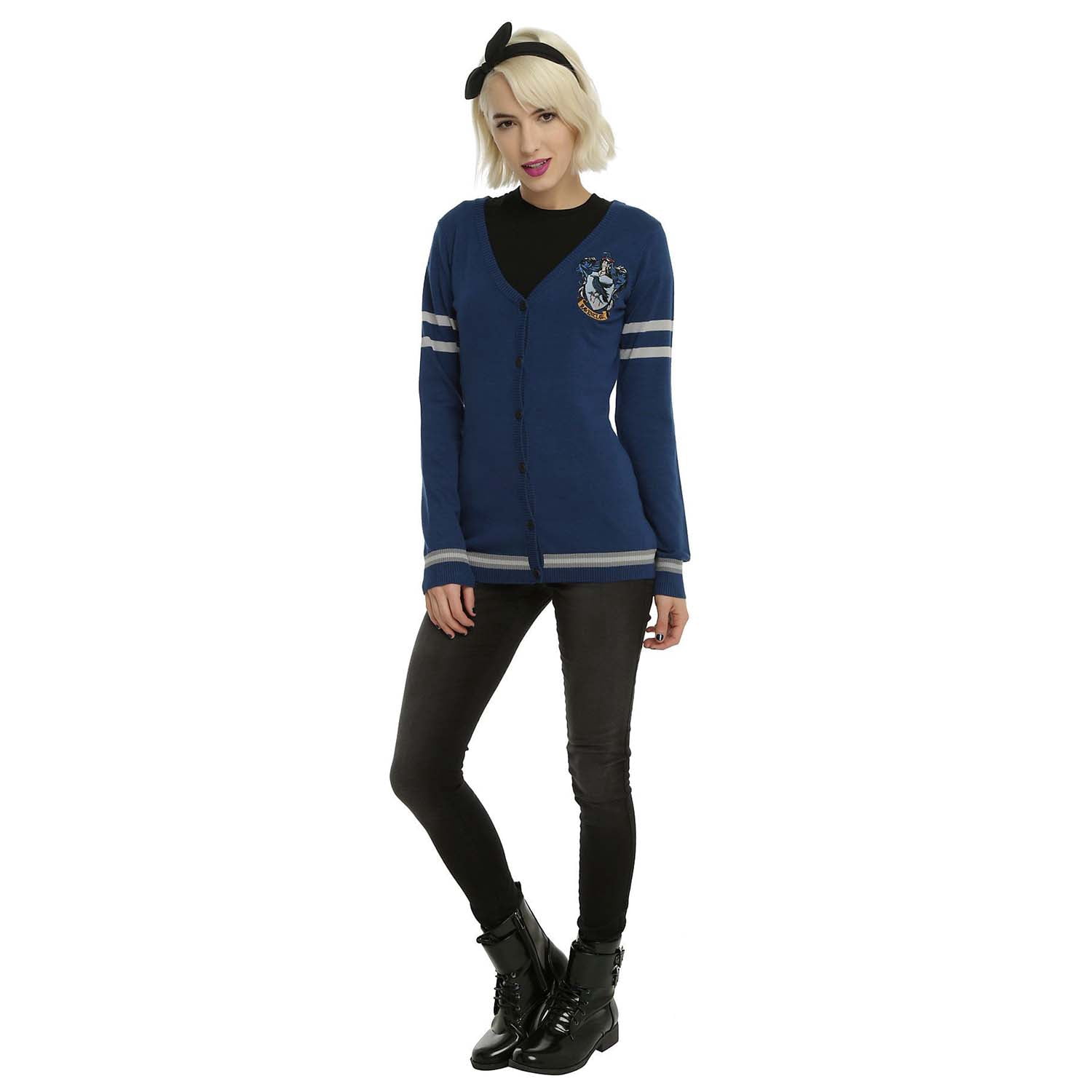 Harry Potter Cardigan Chandail pour Femmes avec Écusson de Serdaigle de Poudlard