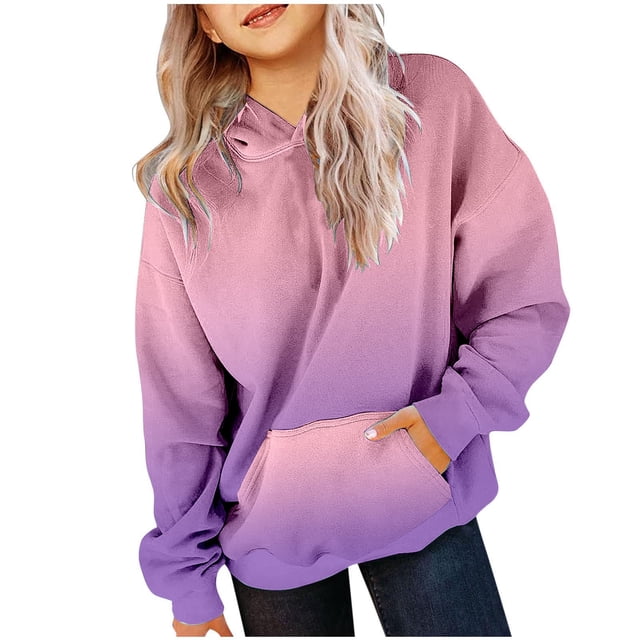 MIASHUI Girls Sweatshirt Tops Gradient Long Sleeve Oversized Hoodies Pullover,Pink,4-5 Years