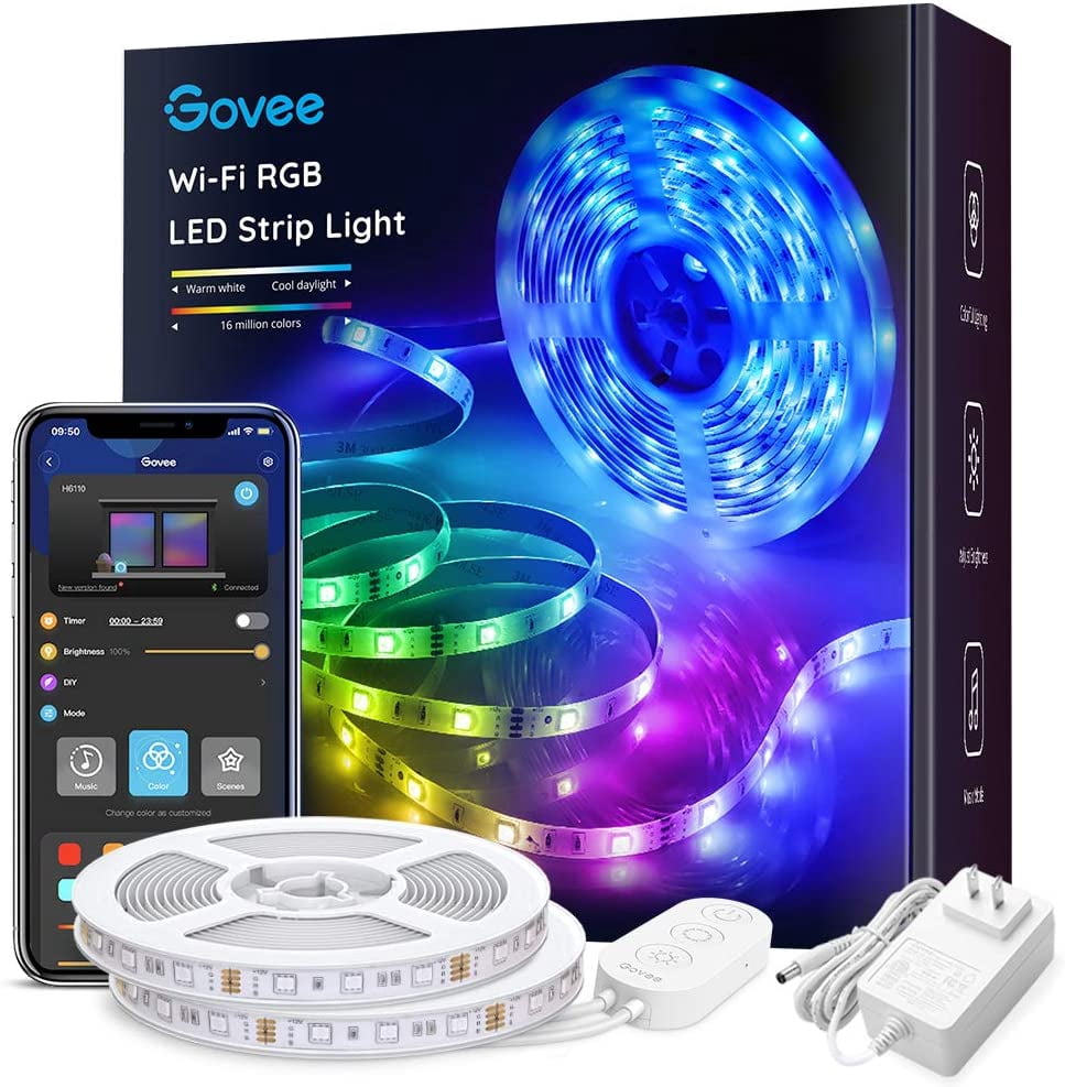 Govee 32.8ft D Strip Lights Works with Alexa Google Home, Wireless Smart App Control RGB Light Strip Kit Music Sync for Room TV Kitchen Home Party, Bright 5050 Ds, 16 Million Colors, Easy Install
