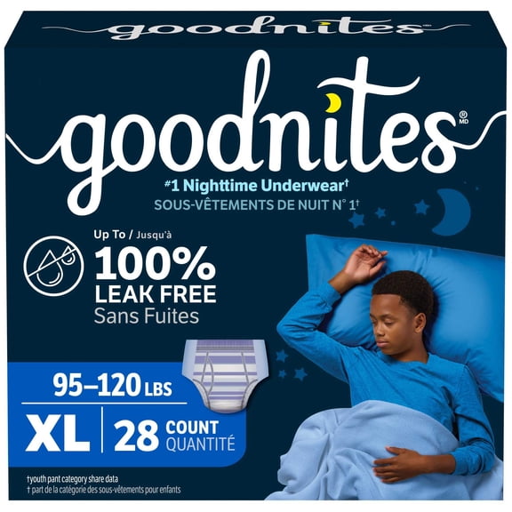 Goodnites Boys Nighttime Bedwetting Underwear, XL (95-120 lbs), 28 Count (Select for More)