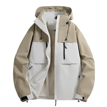 Pisexur Windbreaker Jacket Men's Fashion Casual Solid Color Pockets Zipper Jacket Long Sleeve Hooded Casual Outwear Coat Hiking Jacket Men Rain Coat Mens Jacket