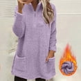 thumbnail image 2 of yoeyez Hauts en Peluche pour Femmes Hiver Chandail en Molleton Duveteux Col Rond Tunique à Manches Longues Chaud Confortable Pyjama Loungewear avec Poches Violet,P, 2 of 7