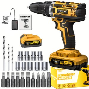 YUNXI 21V Pilote sans fil avec 1 Batterie, chargeur & Ensemble de perceuses, perceuse électrique pour la maison & DIY Projets
