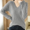 thumbnail image 1 of asjyhkr Tops For Women Long Sleeve Knit Cotton V Neck Sweater Pullover Basic T Shirts Solid Color, 1 of 7