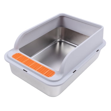 Stainless Steel Cat Litter Tray, Top Entry Metal Litter Pan with Leakproof Mat Kitty Litter Box Anti Splashing for Multiple Cats