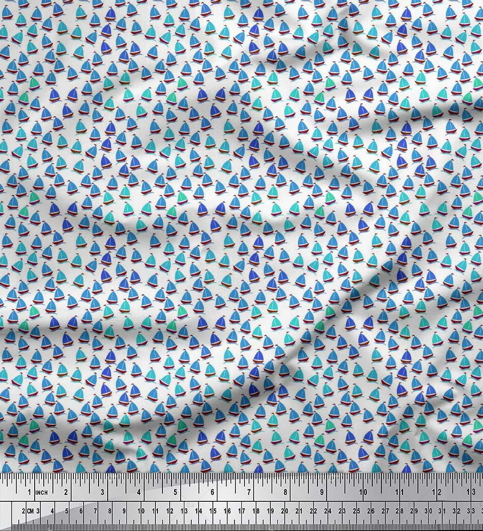 Soimoi Polyester Crepe Fabric Sailboat Shirting Printed Craft Fabric by The Yard 42 Inch Wide