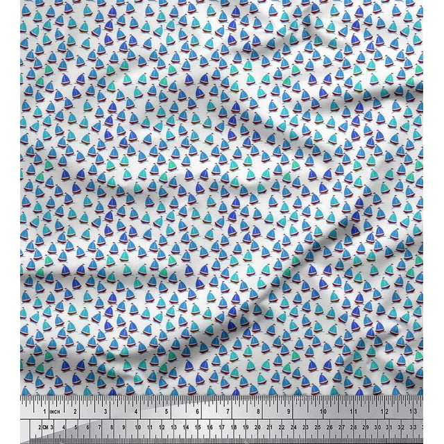 Soimoi Polyester Crepe Fabric Sailboat Shirting Printed Craft Fabric by The Yard 42 Inch Wide