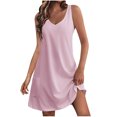 thumbnail image 1 of Timegard Robes pour Femmes Col en V Été Décontracté Robes T-Shirt Sortie de Plage Robe Débardeur avec Poches, 1 of 5