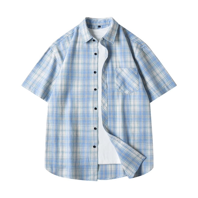 Besolor Mens Summer Button down Shirts Plaid Collared Short Sleeve Tops Big and Tall Beach Vacation Shirts with Pocket