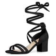 thumbnail image 1 of BLISSFUL STEP Women's Open Toe Color Block Lace Up Heel Sandals, 1 of 6