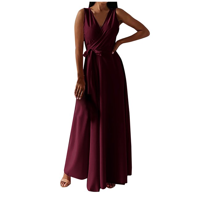 Cameland Mode Femmes Été Décontracté Uni Col en V Sans Manches Gilet Robe Longue