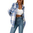 thumbnail image 3 of Women Plaid Flannel Shirt Jacket Button Down Lapel Long Sleeve Shacket Cardigan Coats Fall Spring Clothes, 3 of 7