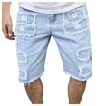 thumbnail image 1 of Cargo Jeans for Men Men's Breathable Ripped Stretch Personality Splash Ink Trend Quarter Jeans Jeans Homme Blue M, 1 of 4