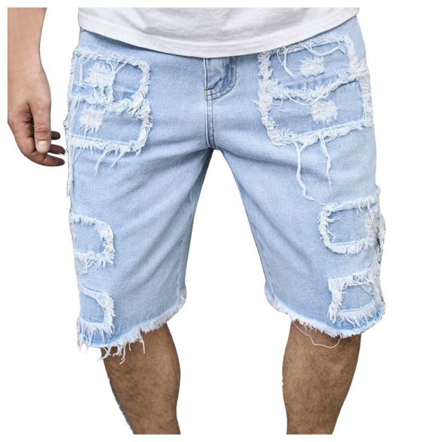 Cargo Jeans for Men Men's Breathable Ripped Stretch Personality Splash Ink Trend Quarter Jeans Jeans Homme Blue M