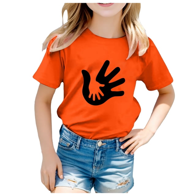 TZEWGL T-Shirt Graphique Décontracté Imprimé Couleur Orange Manches Courtes Col Rond pour Tout-Petits Filles Garçons Taille 12-13T