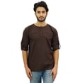 thumbnail image 1 of Atasi Kurta Brun pour Homme à Col Rond en Coton, Chemise à Manches Retroussables - Petit, 1 of 7
