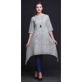 thumbnail image 3 of Bimba Kurti Asymétrique à Tissage Bleu Imprimé Shibori pour Femmes Robe d'Été Indienne Tunique XSmall, 3 of 6
