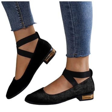 Dress Shoes for Women 2025 2026 Spring Fall Fashion Suede Pointed Toe Chunky Block Low Heel Strappy Ballet Flats Casual Dressy Loafers