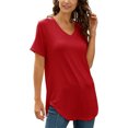 thumbnail image 3 of Innerwin T-Shirt à Col en V pour Femme T-Shirt d'Été Couleur Unie Hauts Décontractés Rouge P, 3 of 5