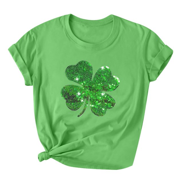 Besolor T-Shirts de la Saint-Patrick pour Femmes, Col Rond, Manches Courtes, T-Shirts Basiques, T-Shirts Graphiques Trèfle, Hauts de Festival