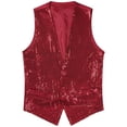 thumbnail image 3 of Doomiva Men Shiny Sequins Vest Button Sleeveless Slim Fit Waistcoat Club Prom Party Performance Dance Jacket Red 170/XL, 3 of 7