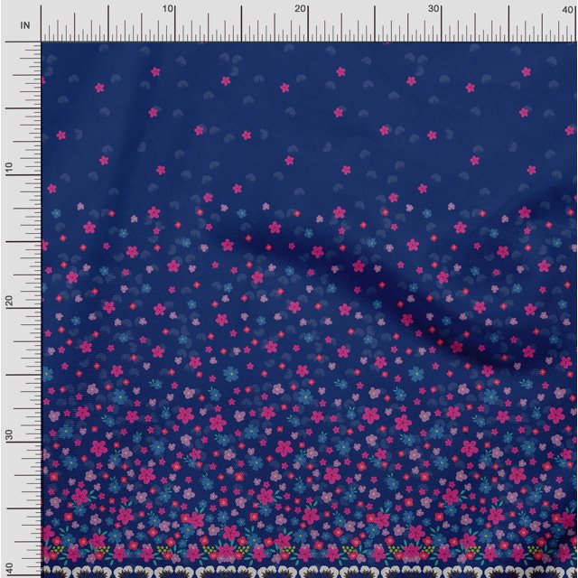 Soimoi Georgette Viscose Fabric Leaves & Flower Panel Printed Craft Fabric by The Yard 42 Inch Wide
