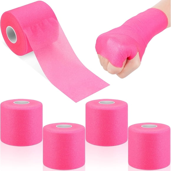 PinesC 4 Pieces Foam Underwrap Bandage Prewrap Grip Cover Wrap Self Adhering Roll Athletic Breathable Elastic Sports Tape First Aid Medical Tape for Sports Ankle Wrist, 2.8 Inchx29.5 Yard, Pink