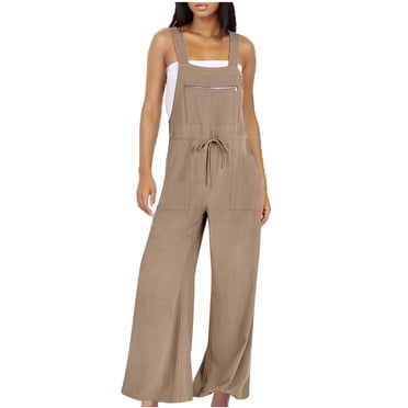 biudgviw Women's Loose Overalls Sleeveless Adjustable Strap Square Neck Wide Leg Casual Jumpsuits Summer Baggy Bib Rompers Pockets
