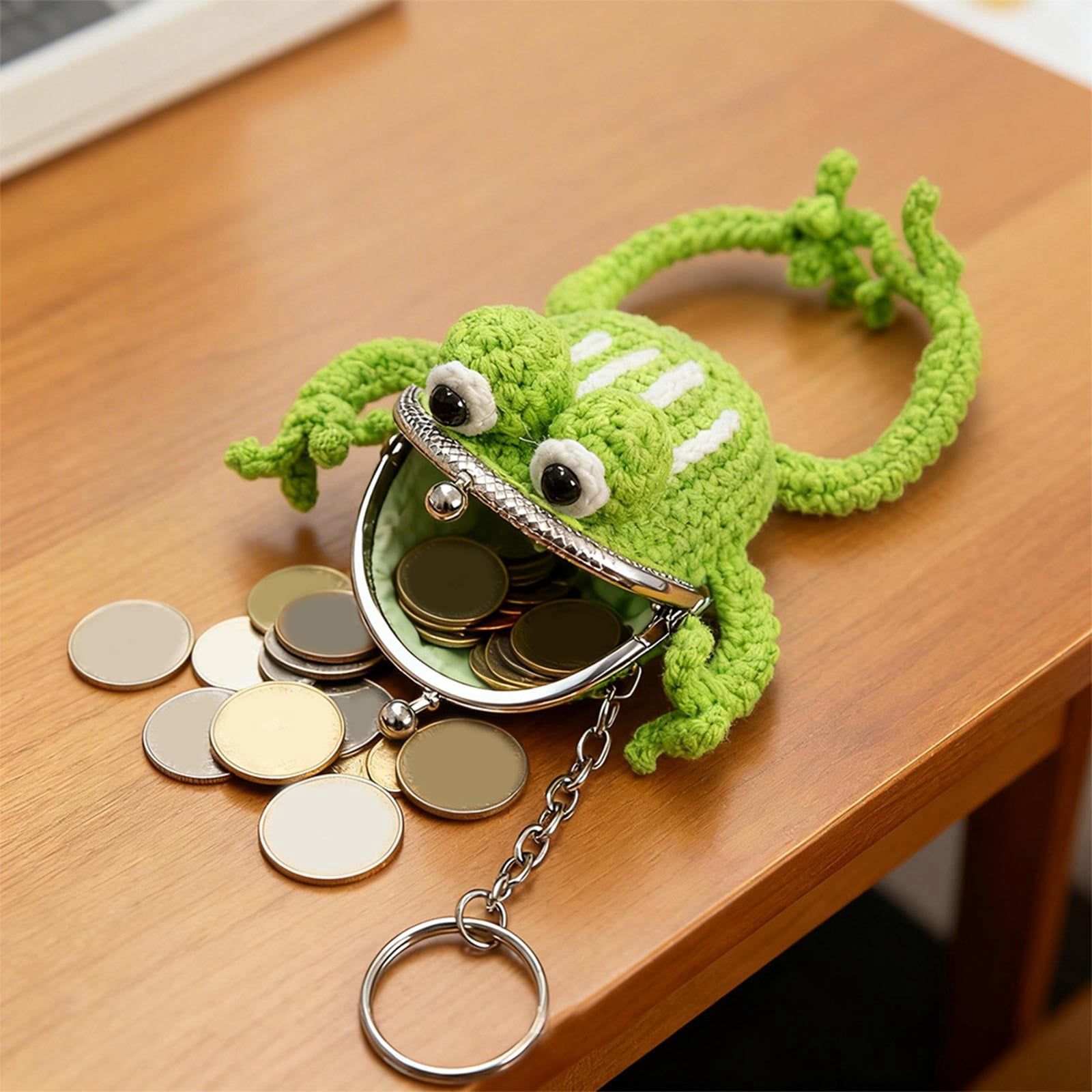 Tarmeek Handmade Crochet Frog Coin Purse & Keychain, Cute Knitted