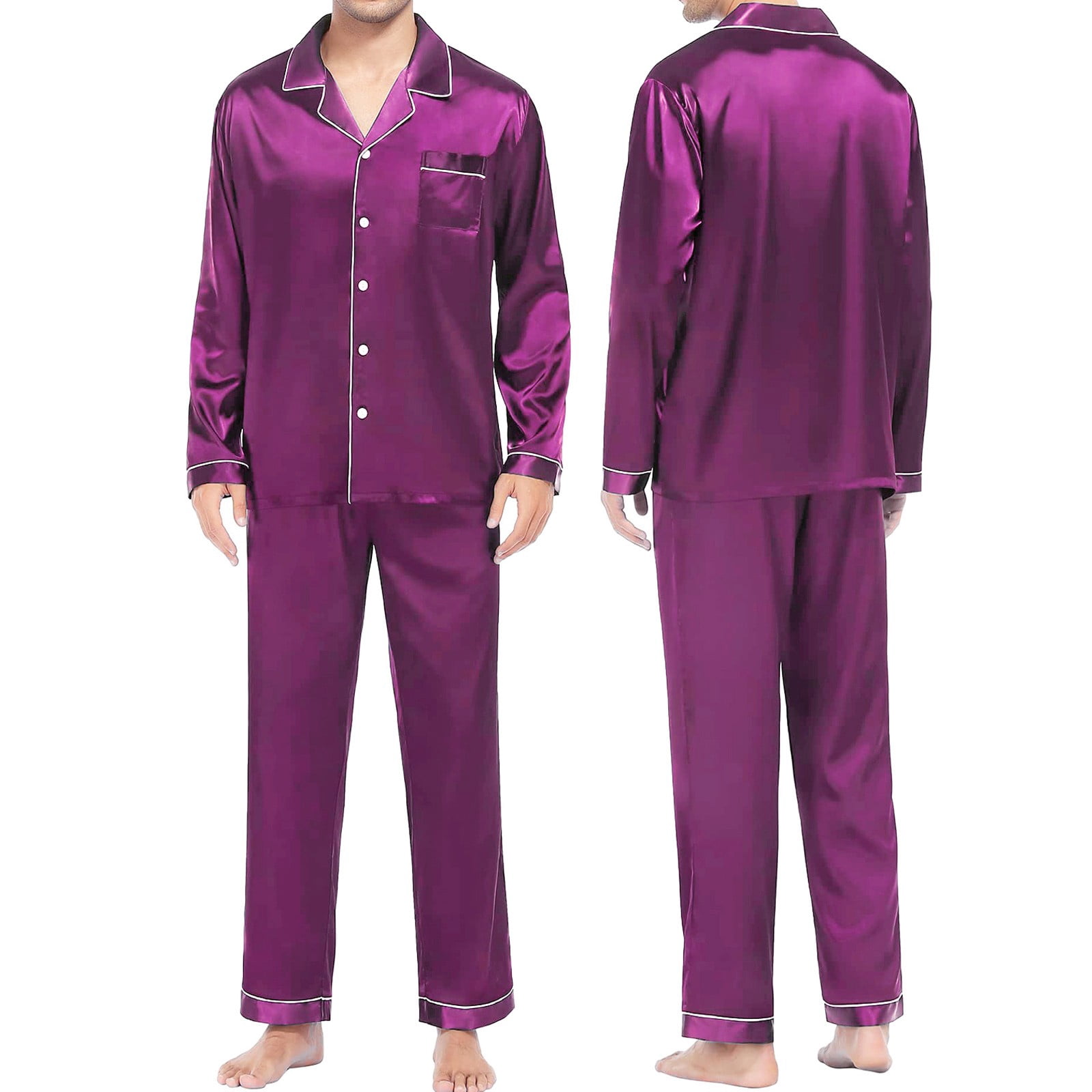 DondPO Womens Pajamas,Silk Pajamas for Women Men's Casual Pyjamas Long Sleeve Blouse Button Silk Satin Two Piece Sleepwear Suit Pant Pyjama Pajama Sets for Women 2 Piece,Pj Sets for Woman Purple M