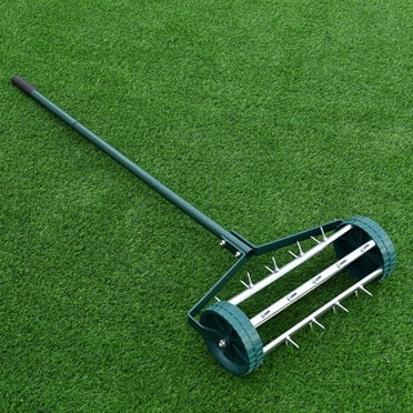 Gymax Aérateur de Pelouse de Jardin Roulant, Rouleau, Herbe pour la Maison, Poignée en Acier