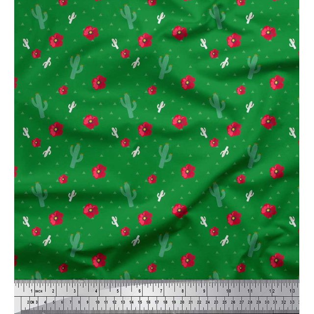 Soimoi Tissu Poly Georgette Triangle, Imprimé Floral & Cactus au Mètre 52 Pouces de Large
