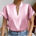 thumbnail image 3 of Hauts pour Femmes de Couleur Unie à Boutons T-Shirts Blouse à Col en V, 3 of 7