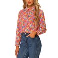 thumbnail image 4 of INSPIRE CHIC Chemise Boutonnée pour Femme à Petites Fleurs à Manches Longues Col en Pointe Haut de Bureau TP Orange, 4 of 6