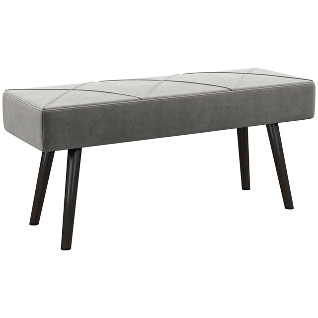 HOMCOM Banc de Bout de Lit de 39 Pouces, Rembourré en Tissu de Velours Gris avec Motif en x. Doté d'Un Épais Rembourrage en Mousse pour le Confort et de Pieds en Acier Noir Robustes avec Patins de Protection. Convient comme Banc d'Entrée, Siège de Bout de Lit, Tabouret à Chaussures Ou Banc de Rangement. Dimensions : 39.4 Pouces L x 14.2 Pouces L x 17.7 Pouces H.